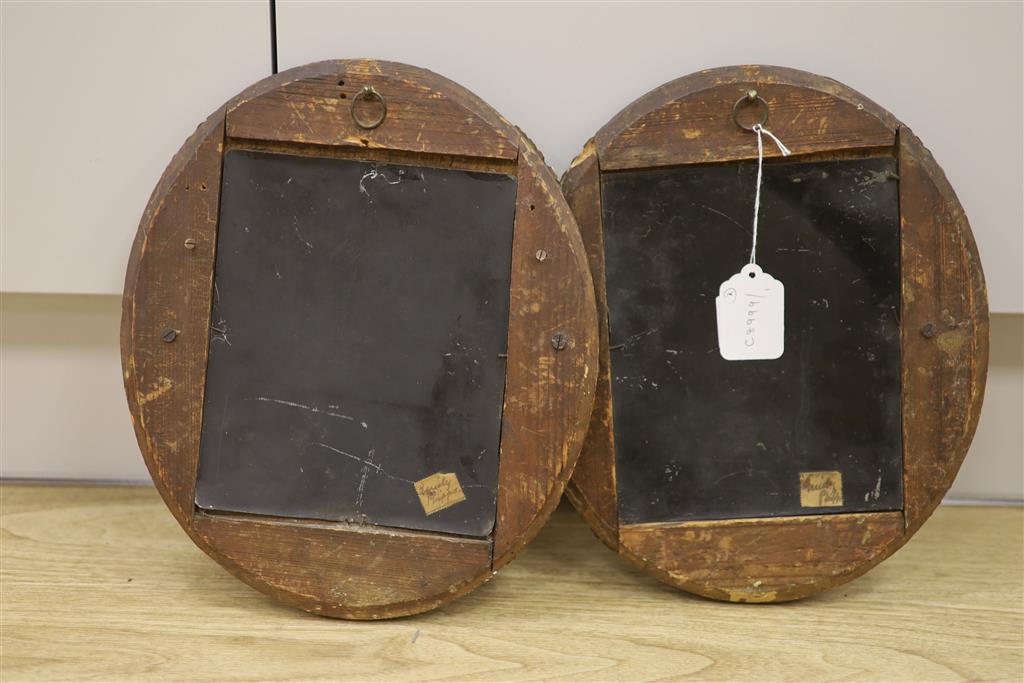 19th century German School, pair of oils on zinc, Tavern interiors, oval, 20 x 16cm